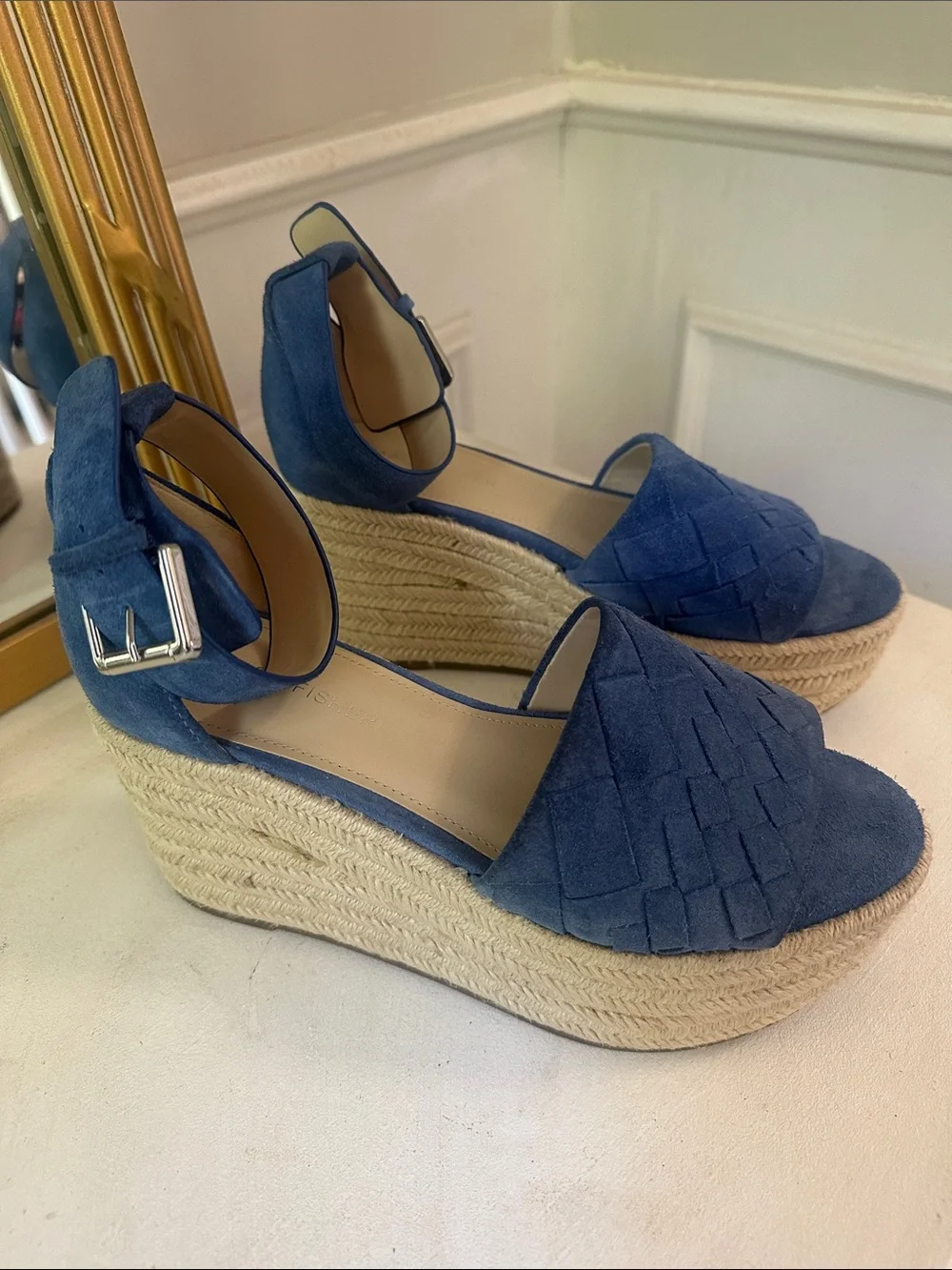 Marc Fisher Alida Blue Suede Espadrille Wedge Sandals Women’s Size 7